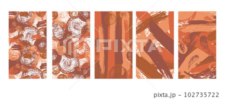 Brush stroke composition backgrounds pack warm brown autumn colours. Vector stock hand draw illustration set for design template, border and frame, presentation, social media size. EPS10 102735722