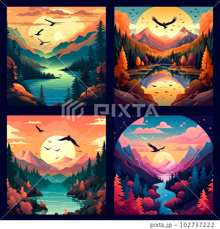 油絵 ふし ミニ絵画【沈む夕日の山】 油絵 ふし ミニ絵画【沈む夕日の山】