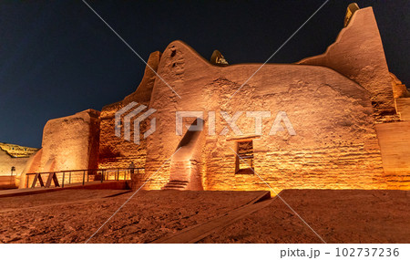 Diriyah old town walls illuminated at night, Riyadh, Saudi Arabia 102737236