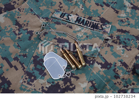 US MARINES camouflage uniform with ammunitions and dog tags 102738234