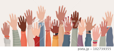 Group raised human arms and hands.Diversity multiethnic people. Racial equality. Men and women of different culture and nations. Coexistence harmony. Multicultural community integration Group raised human arms and hands.Diversity multiethnic people. Racial equality. Men and women of different culture and nations. Coexistence harmony. Multicultural community integration 102739355