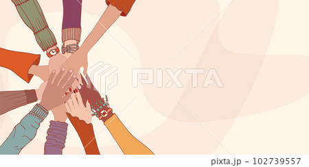 Community teamwork and cooperation. Diversity people.Group of hands on top of each other of different male and female people.Diverse culture.Racial equality.Oneness.Agreements. Helping Community teamwork and cooperation. Diversity people.Group of hands on top of each other of different male and female people.Diverse culture.Racial equality.Oneness.Agreements. Helping 102739557
