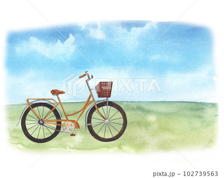 Watercolor illustration of a bicycle with a...のイラスト素材