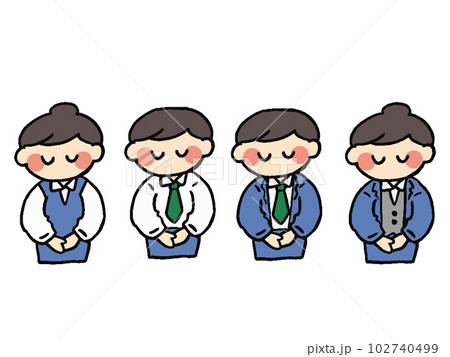 お辞儀をする男女社員のイラストセット お辞儀をする男女社員のイラストセット 102740499