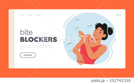 Bite Blockers Landing Page Template. Mosquito Bite Woman Experiences Itching, Swelling, And Redness On Her Skin Bite Blockers Landing Page Template. Mosquito Bite Woman Experiences Itching, Swelling, And Redness On Her Skin 102742330