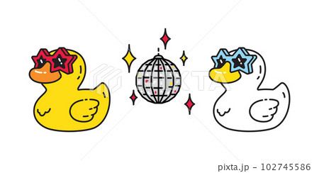 duck vector icon cartoon rubber duck disco ball dancing logo shower bathroom bird chicken character symbol doodle isolated illustration design 102745586