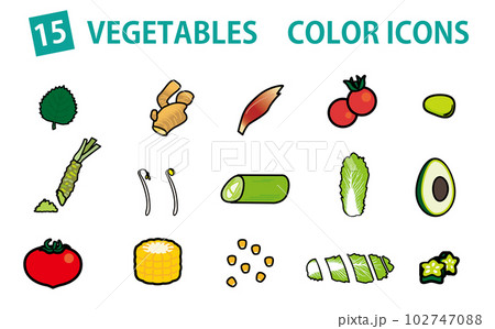 わさび大場もやしなどの野菜のカラーアイコンセット 102747088