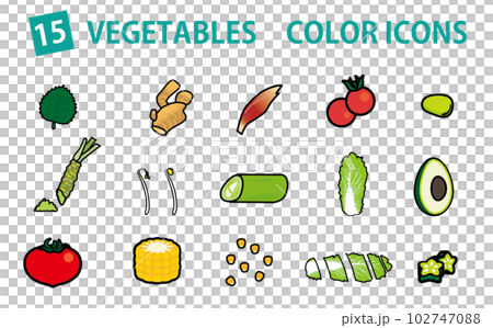 わさび大場もやしなどの野菜のカラーアイコンセット 102747088