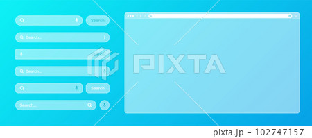Blank transparent internet browser window with various search bar templates. Web site engine with search box, address bar and text field. UI design, website interface elements. Vector illustration Blank transparent internet browser window with various search bar templates. Web site engine with search box, address bar and text field. UI design, website interface elements. Vector illustration 102747157