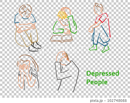 落ち込んでいる人たちの線画セット 102748088