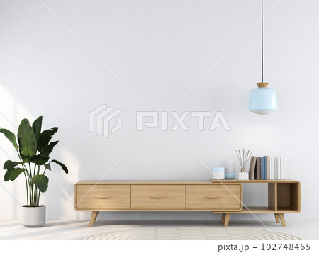 living room interior with wooden sideboard 3D rendering 102748465