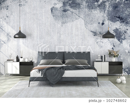 Interior living room with bed and decorations. Scandinavian design. 3D render 102748602