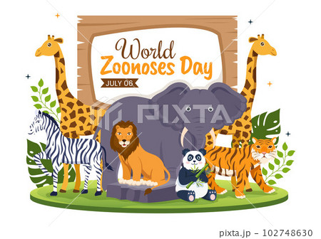 World Zoonoses Day Vector Illustration on 6 July with Various Animals which is in the Forest in Flat Cartoon Hand Drawn Landing Page Templates 102748630