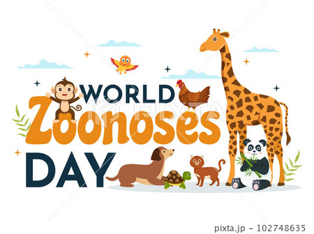 World Zoonoses Day Vector Illustration on 6 July with Various Animals which is in the Forest in Flat Cartoon Hand Drawn Landing Page Templates 102748635