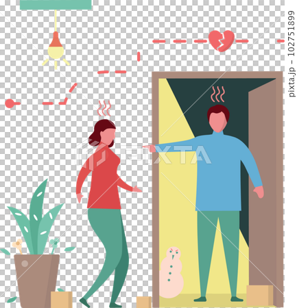 Man argues girlfriend in front of the door. Vector illustration in flat style. Man argues girlfriend in front of the door. Vector illustration in flat style. 102751899