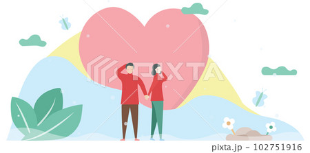 Man catches hand woman. Couple of love design for winter season. Vector illustration in flat style. 102751916
