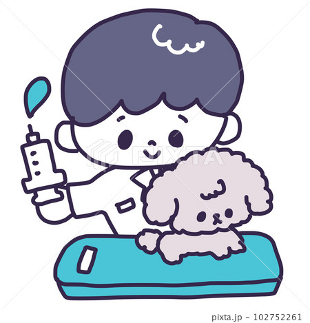 動物病院で男の獣医さんに注射されるかわいいトイプードルの子犬のイラスト 動物病院で男の獣医さんに注射されるかわいいトイプードルの子犬のイラスト 102752261