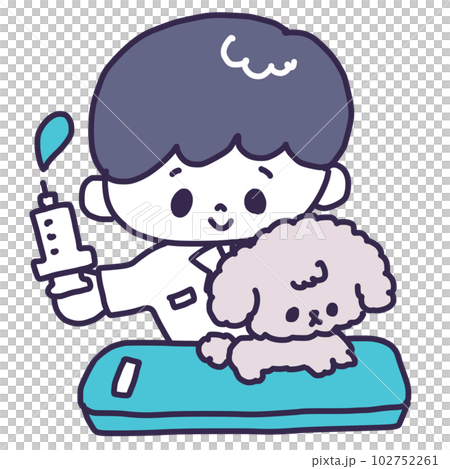 動物病院で男の獣医さんに注射されるかわいいトイプードルの子犬のイラスト 動物病院で男の獣医さんに注射されるかわいいトイプードルの子犬のイラスト 102752261