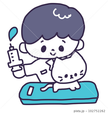 動物病院で男の獣医さんに注射されるかわいい白色の子猫のイラスト 動物病院で男の獣医さんに注射されるかわいい白色の子猫のイラスト 102752262