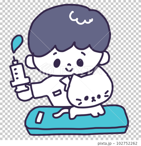 動物病院で男の獣医さんに注射されるかわいい白色の子猫のイラスト 動物病院で男の獣医さんに注射されるかわいい白色の子猫のイラスト 102752262