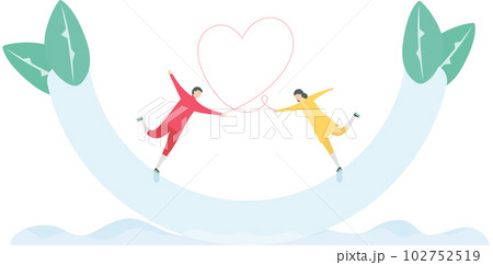 Lovers play ice skating. Scene is designed for winter season. Illustration is in flat style. Lovers play ice skating. Scene is designed for winter season. Illustration is in flat style. 102752519