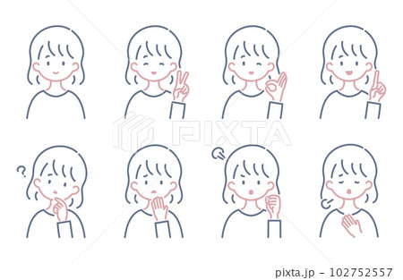 シンプルな女性のイラストセット シンプルな女性のイラストセット 102752557