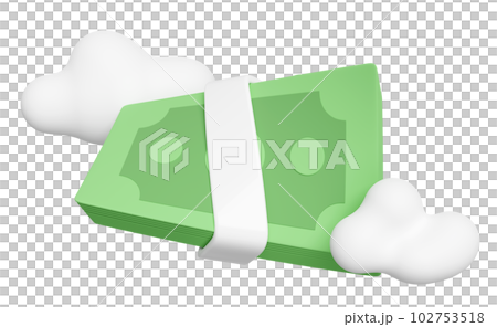 3d banknote stack icon with cloud isolated. economic movements or business finance concept, 3d render illustration 102753518