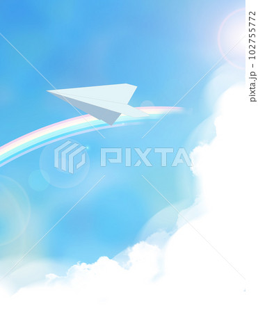 虹の上を飛ぶ白い紙飛行機 102755772