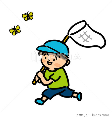 虫取り網を持って走る男の子 102757008