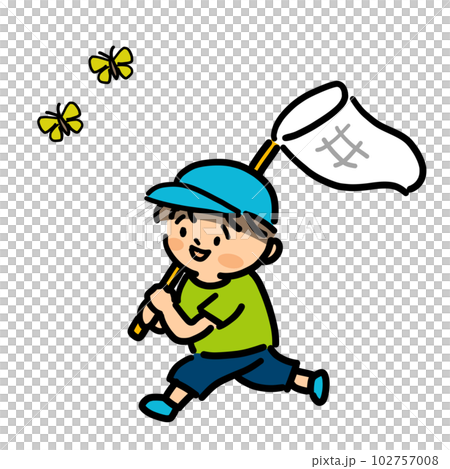 虫取り網を持って走る男の子 102757008