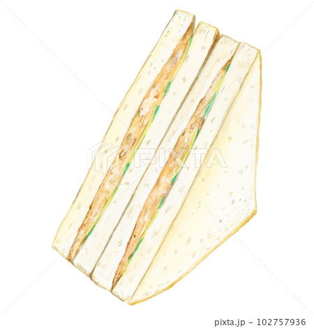 手描き水彩の美味しそうなツナときゅうりのサンドイッチのイラスト 手描き水彩の美味しそうなツナときゅうりのサンドイッチのイラスト 102757936