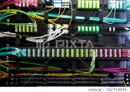 fiber optic patch cords and rack mount patch panel 102758044