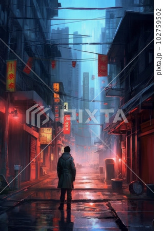 サイバーパンクの街並み風景,背景イメージ,Generative AI AI画像 102759502
