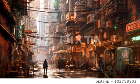 サイバーパンクの街並み風景,背景イメージ,Generative AI AI画像 102759503
