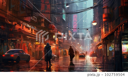 サイバーパンクの街並み風景,背景イメージ,Generative AI AI画像 102759504