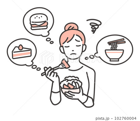 ダイエットで食事を我慢する女性のベクターイラスト素材／食事制限／糖質制限 102760004