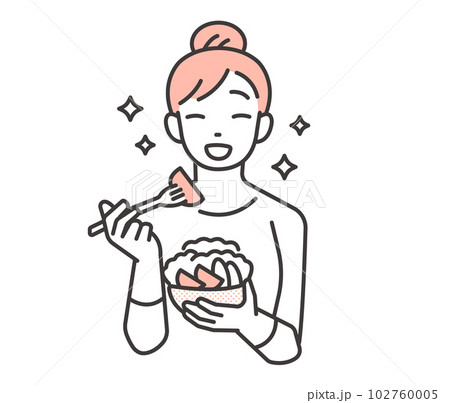 笑顔で野菜を食べる女性のベクターイラスト素材／ダイエット／ヘルシー／食事制限 102760005