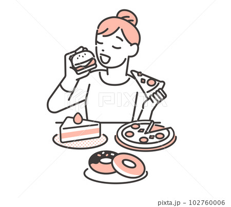 たくさん食べる女性のベクターイラスト素材／ダイエット／過食 102760006