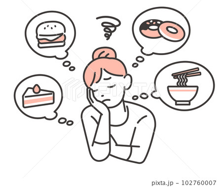 食べたいものを我慢する女性のベクターイラスト素材／食事制限／糖質制限 102760007