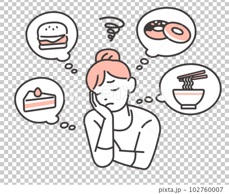 食べたいものを我慢する女性のベクターイラスト素材／食事制限／糖質制限 102760007