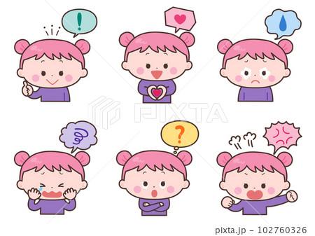 吹き出しと女の子のイラストセット 102760326
