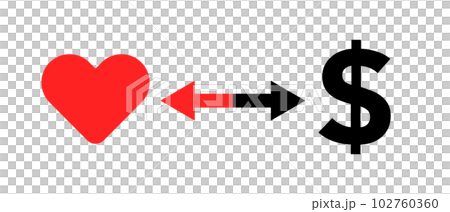 Heart symbol and money exchange icon. exchange for money and love. vector. 102760360