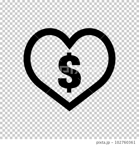 Donation icon from abroad. Heart symbol and dollar sign. vector. 102760361