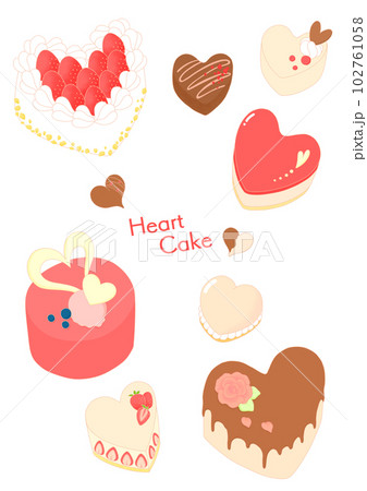 いろいろなハートのケーキイラスト いろいろなハートのケーキイラスト 102761058