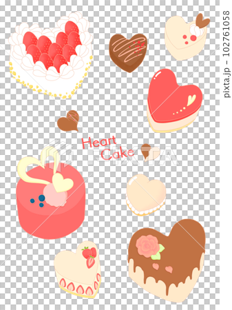 いろいろなハートのケーキイラスト いろいろなハートのケーキイラスト 102761058
