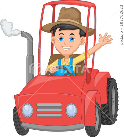 cartoon boy driving a tractor cartoon boy driving a tractor 102762623