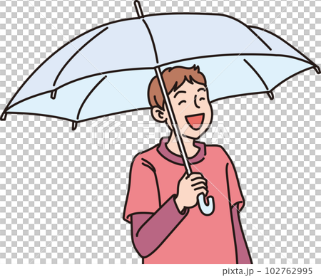 帶雨傘的微笑男孩_顏色_上半身 102762995