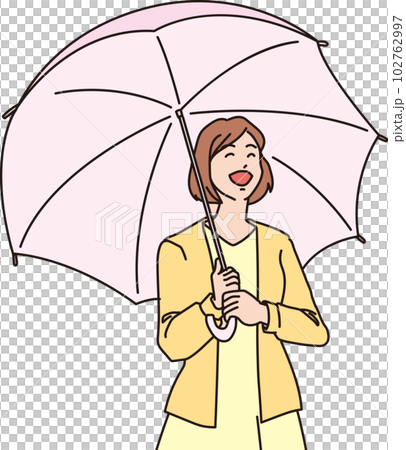 傘をさした笑顔の女性_ママ_お母さん_カラー_上半身 傘をさした笑顔の女性_ママ_お母さん_カラー_上半身 102762997