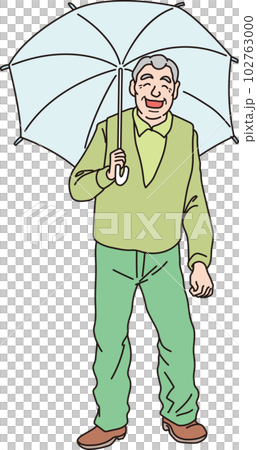 傘をさした笑顔の高齢男性_おじいちゃん_カラー_全身 102763000