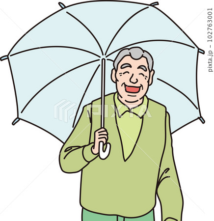 傘をさした笑顔の高齢男性_おじいちゃん_カラー_上半身 102763001